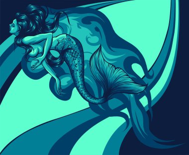 Denizkızı Siren 'in vektör ilüstrartonu. sanat tasarımı