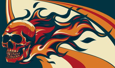 Alev Vektörü İllüstrasyonlu Kurukafa Yandı