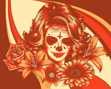 İskeleti olan kız çiçekle barışır.