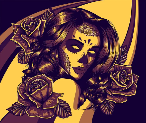 Девушка со скелетом макияж с цветами — стоковый вектор