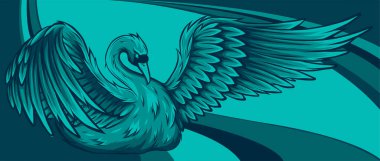 Kuğu. Renkli arkaplanda bir kuğunun vektör çizimi