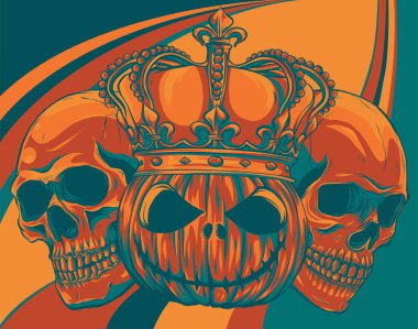 Cadılar Bayramı Canavarları Kafatası ve Pupmkids vektör çizimi