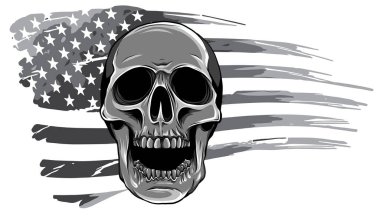 Kurukafa ve bayrağın monokromatik çizimi. Vektör illüstrasyonu.