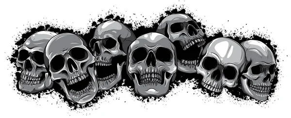 Monocromático Vector ilustración grupo de cráneos humanos. Diseño de cráneo humano para personajes. — Archivo Imágenes Vectoriales