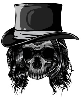 Tek renkli gangster kafatası dövmesi. Puro ve şapka taşıyıcı ile ölüm kafası