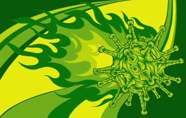 Corona virüsü alev vektör çizimi ile yanar