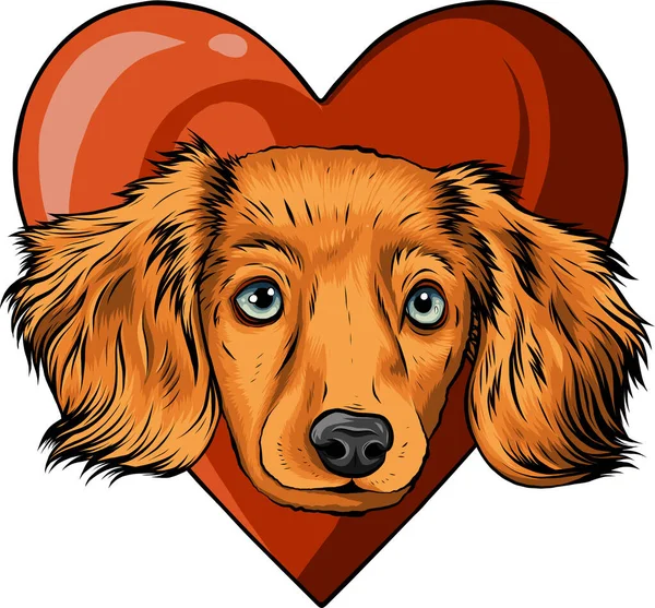 Cachorro cabeça cão no coração vetor ilustração — Vetor de Stock