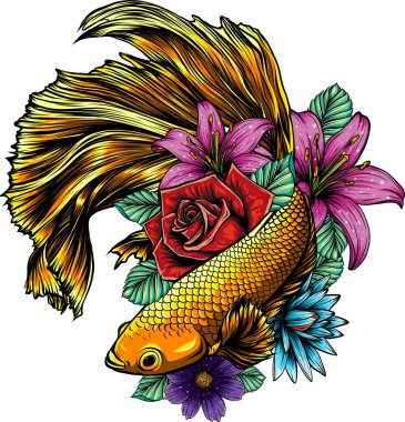 Balık betta çiçek vektör illüstrasyonu ile görkemli