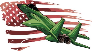 Amerikan bayrağı taşıyan askeri jetler. Vektör illüstrasyonu