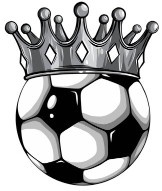 Tek renkli altın taç. Beyazlar üzerinde izole edilmiş bir futbol topu.