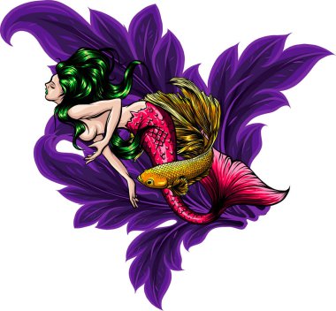 Vektör çizimi olan güzel deniz kızı.