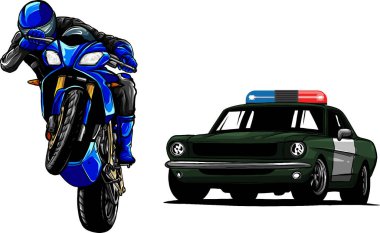 Police car is chasing a criminal on a motorcycle. clipart