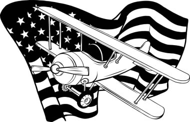 Amerikan bayrağının siyah beyaz resmini uçak vektör çizimi tasarımı ile çiz