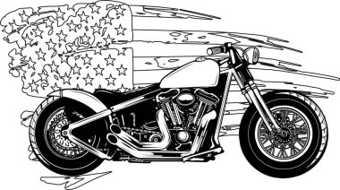 Amerikan bayrak vektör illüstrasyonlu siyah beyaz helikopter motosikleti çiz