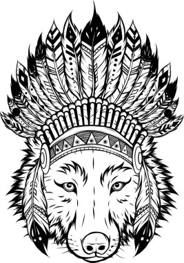 Tüylü şapka vektör illüstrasyonlu siyah beyaz Hint kurdu çiz