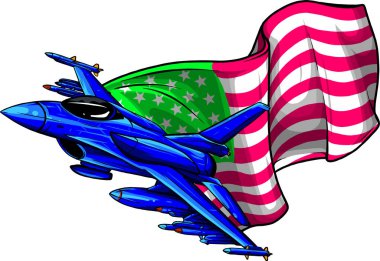 Amerikan bayrağı taşıyan askeri jetler. Vektör illüstrasyonu