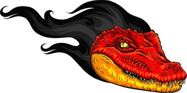 Vektör çizimi, alevli vahşi bir timsah kafası.