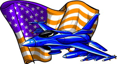 Amerikan bayrağı taşıyan askeri jetler. Vektör illüstrasyonu