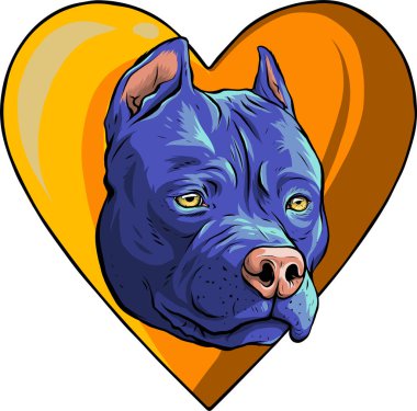 Pitbull başlı köpek kalp vektör illüstrasyonunda