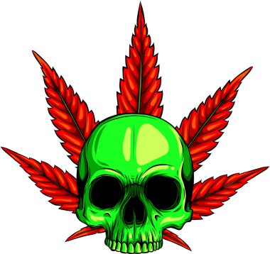 Yapraklı kafatası marihuana baş illüstrasyon tasarımı