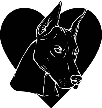 kalp vektör çizimi ile baş köpeğin siyah silueti