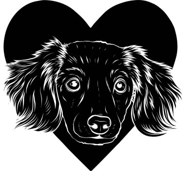 kalp vektörü illüstrasyonunda köpek kafasının siyah silueti