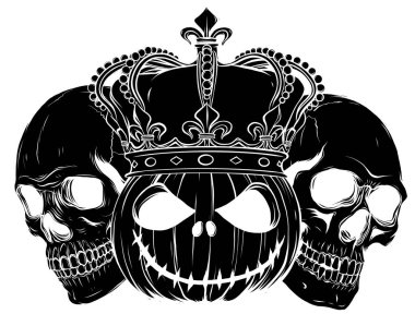 Cadılar Bayramı kafatası silueti ve pupmkids vektör görüntüsü