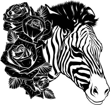 baş zebranın siyah silueti güllerle