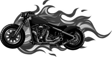 Alevli alevler ve patlayan kıvılcımlar içinde yanan motosiklet tasarımı