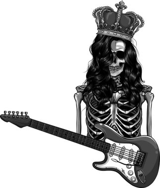 Elektro gitarla çalan kral insan iskeleti tasarımı