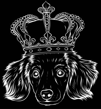 Beyaz arka planda baş köpek kralının beyaz silueti