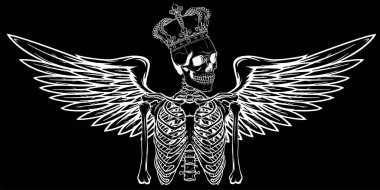 Kanat ve tacı olan melek iskeletinin beyaz silueti.