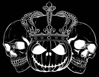 Siyah arka planda pompa çocukları olan canavarların beyaz silueti.