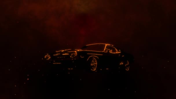 Animación coche de músculo ardiente con bandera americana — Vídeos de Stock