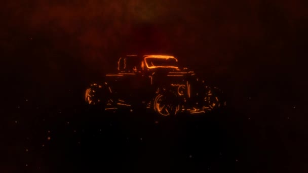 Animation feu hot rod voiture avec drapeau américain — Video