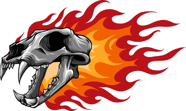 炎と虎の頭蓋骨のベクトルイラスト — ストックベクタ
