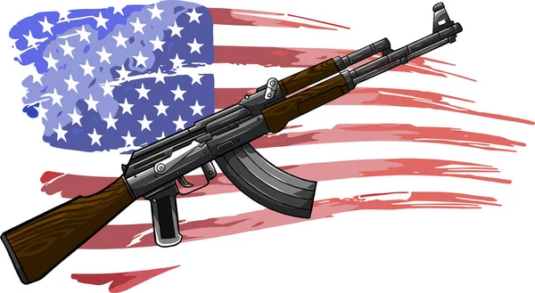 Illustration of USA flag with an AK 47 Rifle — Stock Vector