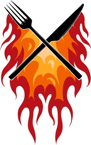Vektor illusztráció villa kés étterem lángok — Stock Vector