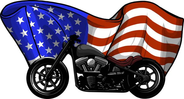 带有美国国旗矢量图解的斩波摩托车 — 图库矢量图片