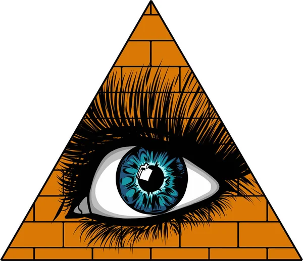 Gondviselés szeme. Minden látó szem a háromszög tetején a piramis szabadkőműves szimbólum. — Stock Vector
