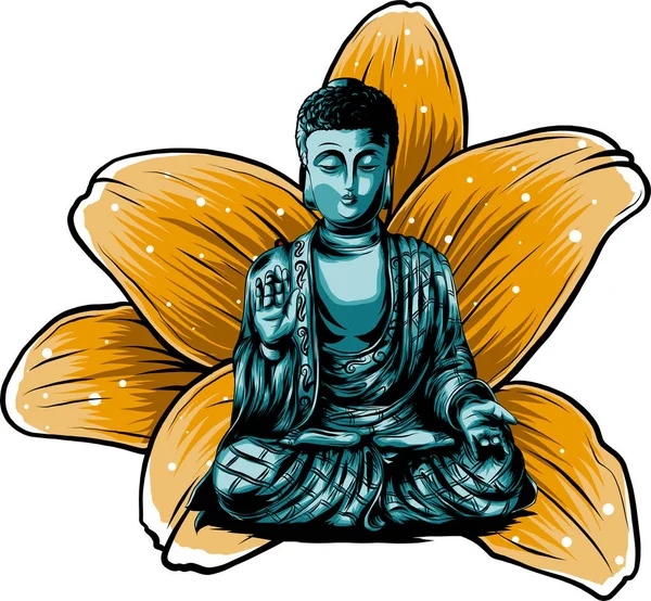 Budda siedzi na ilustracji wektora tła lotosu — Wektor stockowy