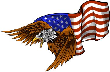 ABD bayrağı ve beyaz arkaplana karşı Amerikan kartalı vektör çizelgesi.