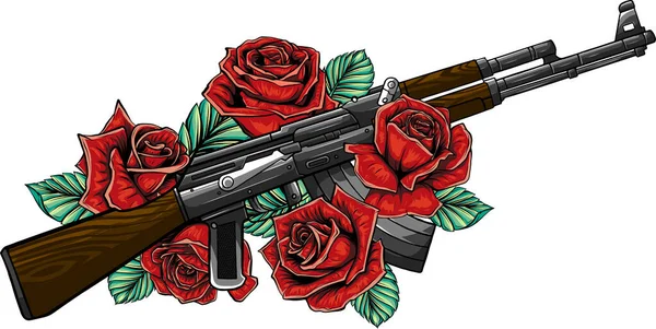 Vetor Ilustração de rifle com design de rosas — Vetor de Stock