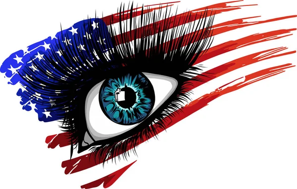 Illustration of usa flag in beautiful female eye — Stock Vector