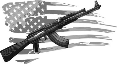 AK 47 Tüfekli ABD bayrağının çizimi