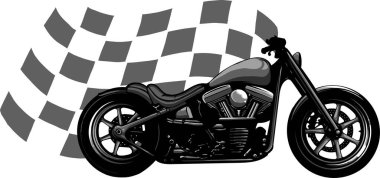 Yarış bayrağı taşıyan eski model siyah bir bisiklet.