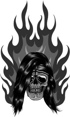 Alev Vektörü İllüstrasyonlu Kurukafa Yandı