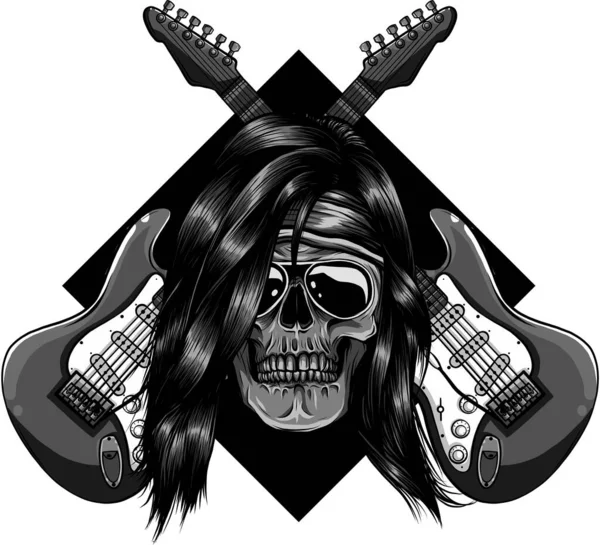 Crânio com cruzamento guitarras design ilustração vetorial —  Vetores de Stock