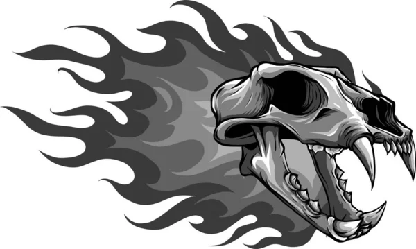 Векторна ілюстрація черепа тигра з полум'ям — стоковий вектор