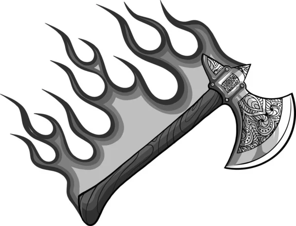 Illustrazione di ascia con fiamme su sfondo bianco — Vettoriale Stock